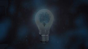 After pause dot circling bulb morphing into WiFi, music, phone icons linking showing data flow. Innovation, connectivity, technology, futurism, digital, communication, networking - Powered by Shutterstock - Get 15% off with code: PIKWIZARD15