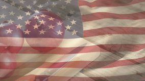 Flag overlay initiating gentle ripple over wood board with apples and knife to evoke patriotic vibe. Patriotic, rustic, minimalistic, culinary, home, celebration, traditional - Powered by Shutterstock - Get 15% off with code: PIKWIZARD15