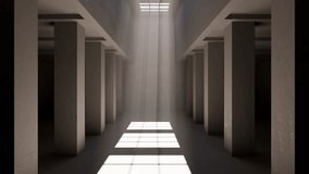 3d animation of sunbeams streaming from skylight onto symmetrical concrete pillars creating dramatic shadows and depth - Powered by Shutterstock - Get 15% off with code: PIKWIZARD15