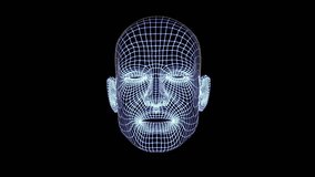 Glowing wireframe head in motion, mouth opening as if singing or speaking. Abstract 3D animation with luminous lines and digital structure, perfect for futuristic and conceptual visual design. - Powered by Shutterstock - Get 15% off with code: PIKWIZARD15