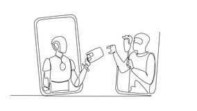 Animated self drawing of continuous one line drawing robot emerges from smartphone and hands credit card to thief. Weak system. Big loss. National Senior Fraud Awareness Day. Full length animation - Powered by Shutterstock - Get 15% off with code: PIKWIZARD15