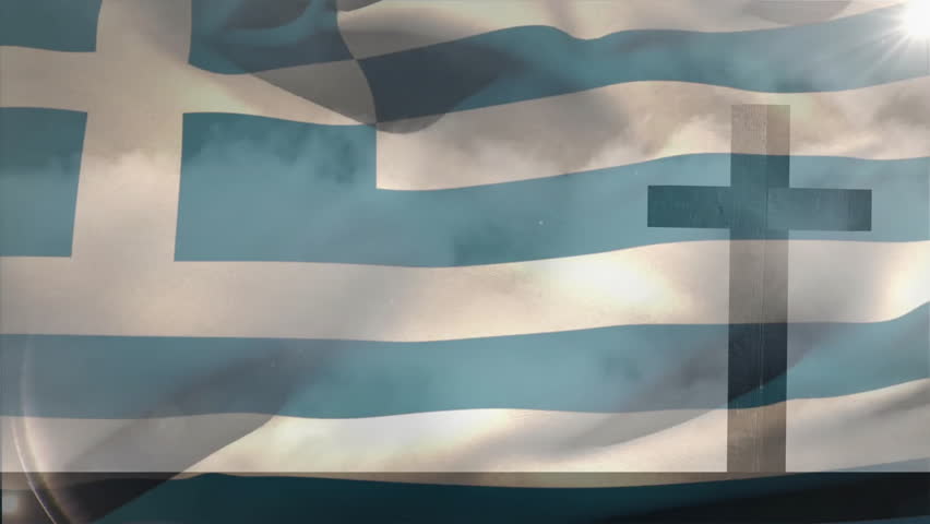 Breeze picking up and sun highlighting Greek flag folds, rippling stripes billowing rhythmically. Patriotism, national symbols, outdoor, fabric movement, sunlight, wind, textured