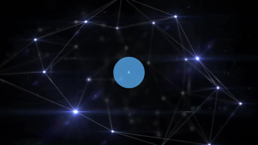 Blue icon materializing linking to nodes, expanding network showing digital growth. Technology, connectivity, innovation, cyberspace, data, communication, futuristic