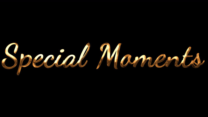 Special Moments gold text animation. Elegant animated typography in gold. Suitable for wedding videos, love stories, memory reels, and social media content. Transparent background. 4K resolution.
