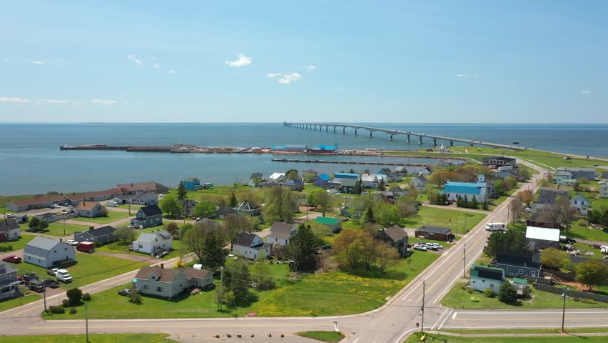Aerial View of Coastal City and confederal bridge