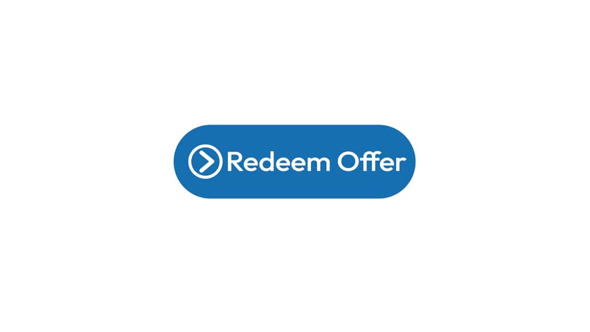 Redeem offer button clicking with cursor showing redeemed message, 4k animation. Isolated offer redeeming button on black backdrop.