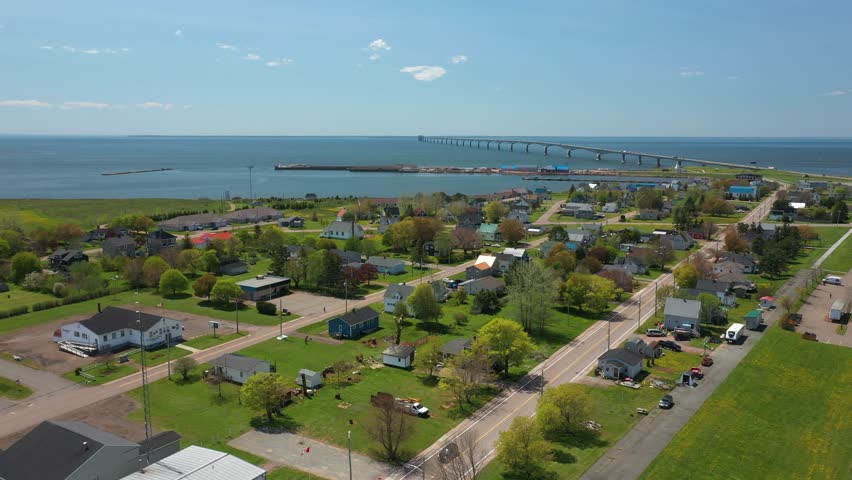 Aerial View of Coastal City and confederal bridge