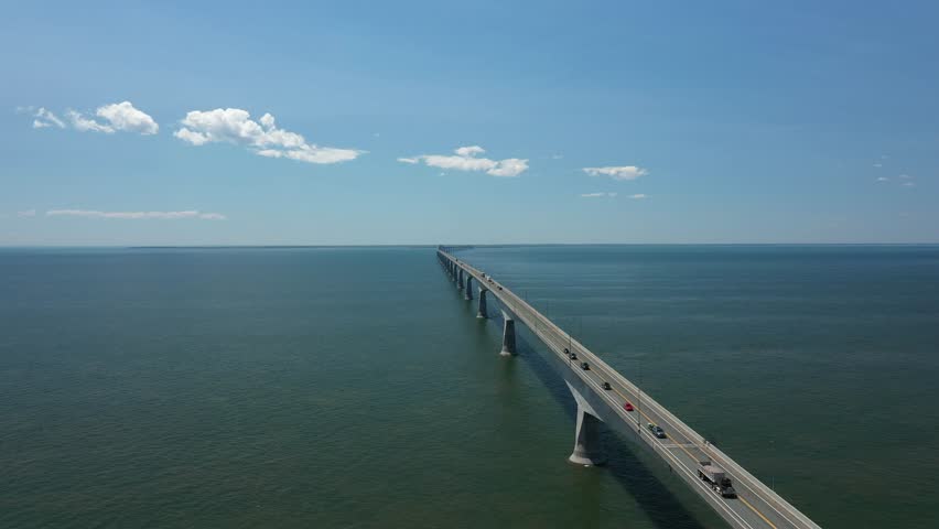 Aerial View of confederal bridge in Prince Edward Island