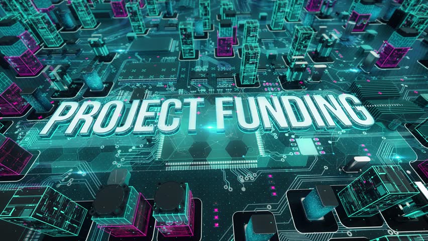 Project Funding with digital technology hitech concept. 3D Illustration