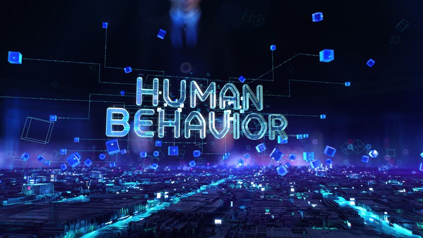 Human behavior- businessman working with virtual reality at office.