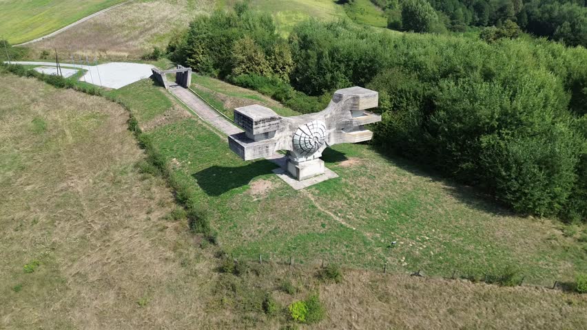 Yugoslav brutalistic Monument to the Revolution of the People of Moslavina, Podgaric, Croatia