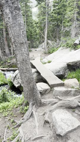 Sky Pond, Loch Vale, Lake of Glass, Timberline Falls, Rocky Mountain National Park, Colorado, 4K HDR, vertical video, cinematic nature, mountain landscape, alpine lake, glacial lake, waterfall