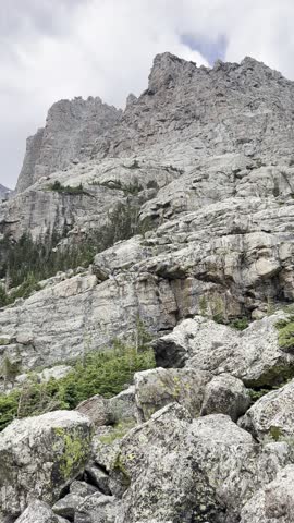 Sky Pond, Loch Vale, Lake of Glass, Timberline Falls, Rocky Mountain National Park, Colorado, 4K HDR, vertical video, cinematic nature, mountain landscape, alpine lake, glacial lake, waterfall