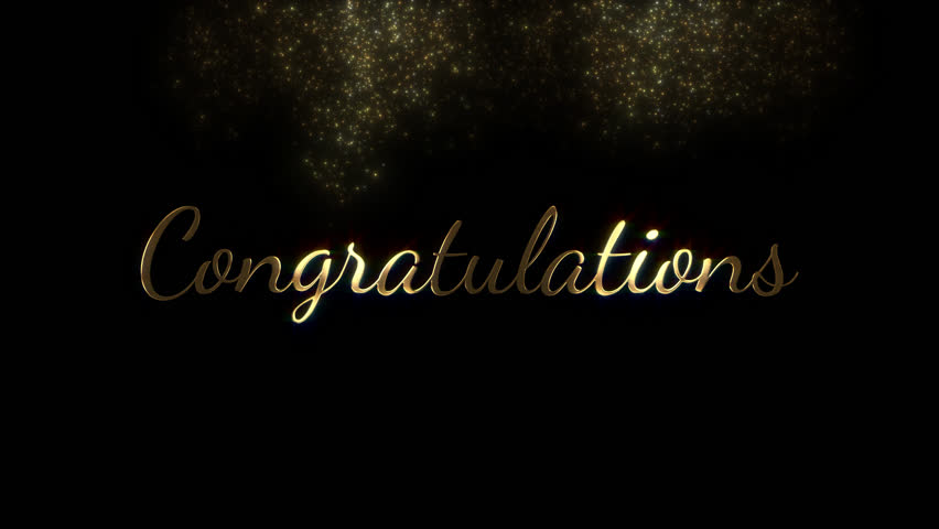 Congratulations title animation. Congratulations intro. Congratulations of text reveal. Golden particle effect. Elegant romantic intro for wedding video. Transparent background. Overlay use.