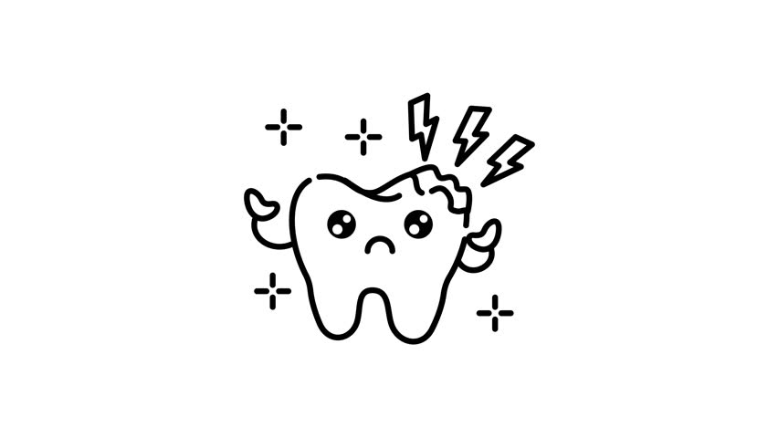 animation of line art Cartoon tooth with a cavity, ideal for dental and oral health awareness campaigns, educational materials, websites, and children books.