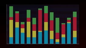 On data update bar chart sliding left, shrinking to one bar, resetting while binary rain streaming. Digital visualization, data analytics, motion graphics, futuristic interface, information - Powered by Shutterstock - Get 15% off with code: PIKWIZARD15