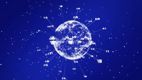 Fading network globe initiating numeric labels appearing, waveforms pulsing to visualize data flow. Technology, connectivity, digital, futuristic, innovation, cyber, abstract - Powered by Shutterstock - Get 15% off with code: PIKWIZARD15