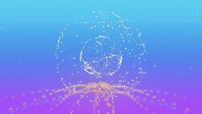 Golden streams erupting on violet-blue gradient forming rotating sphere visualizing numeric data. Abstract, data visualization, futuristic, digital, luminous, planetary, minimalist - Powered by Shutterstock - Get 15% off with code: PIKWIZARD15