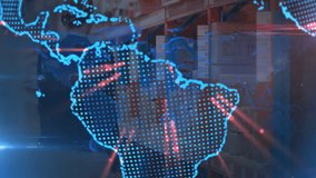 Digital globe rotating initiating wipe revealing warehouse manager lifting box for stock checking. Technology, logistics, inventory, industrial, supply chain, data visualization, operational - Powered by Shutterstock - Get 15% off with code: PIKWIZARD15