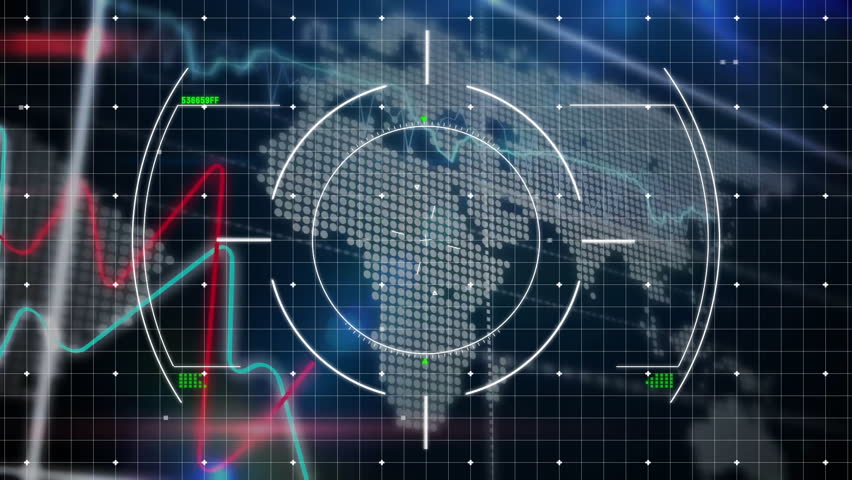 Upon activation reticle rotating while red and cyan waveforms pulsing to visualize system metrics. Futuristic, technology, interface, data, analytics, digital, dashboard - Powered by Shutterstock - Get 15% off with code: PIKWIZARD15