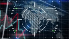 Upon activation reticle rotating while red and cyan waveforms pulsing to visualize system metrics. Futuristic, technology, interface, data, analytics, digital, dashboard - Powered by Shutterstock - Get 15% off with code: PIKWIZARD15