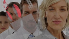 business professionals in hallway with overlays fading causing rotating pie segments for analysis. Corporate, data visualization, teamwork, innovation, sleek, modern, analytics - Powered by Shutterstock - Get 15% off with code: PIKWIZARD15