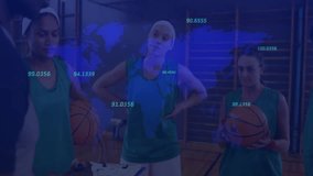 Coach tapping clipboard as AR overlay updating basketball stats with players readying for practice. Sports, teamwork, mentorship, performance, training, data analytics, athletic - Powered by Shutterstock - Get 15% off with code: PIKWIZARD15