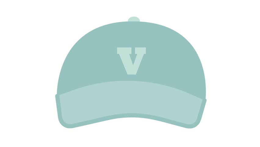 A light blue baseball cap featuring a prominent white letter 'V' centrally placed on its front panel.