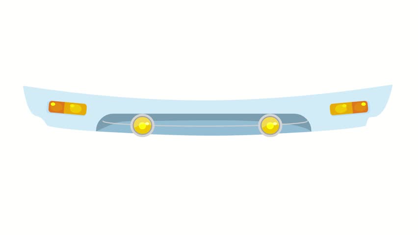 A light blue vehicle bumper, sleek and minimalist, featuring three circular yellow lights embedded along its horizontal length.