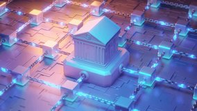 Conceptual 3D render of a financial institution connected to a blockchain network, illustrating the intersection of traditional banking and modern technology. - Powered by Shutterstock - Get 15% off with code: PIKWIZARD15