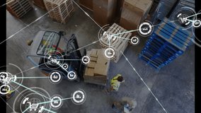 Forklift operator lifting pallet, worker checking clipboard, generating overlay managing logistics. Industrial, logistics, inventory, automation, collaboration, supplychain, warehouse - Powered by Shutterstock - Get 15% off with code: PIKWIZARD15