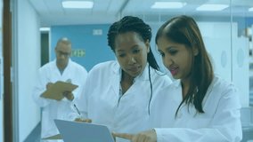 Female scientists inputting lab data on laptop and generating pie charts and bar graphs on glass. Research, innovation, collaboration, technology, analytics, visualization, modern - Powered by Shutterstock - Get 15% off with code: PIKWIZARD15