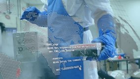 Gripping cryogenic dewar gloved technician retrieving vials via code overlay for sample transfer. Science, research, biotechnology, laboratory, innovation, precision, technology - Powered by Shutterstock - Get 15% off with code: PIKWIZARD15