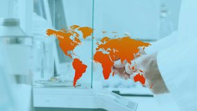 scientist aligning slide under microscope showing world map overlay drawing sample for lab research. Research, innovation, diagnostics, scientific, technology, analysis, precision - Powered by Shutterstock - Get 15% off with code: PIKWIZARD15