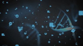 Forearm sliding in void causing icons, helix drifting, framing brain visualizing data above palm. Technology, innovation, digital, futuristic, data, science, visualization - Powered by Shutterstock - Get 15% off with code: PIKWIZARD15