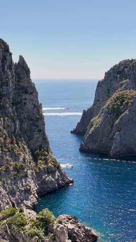 Faraglioni Of Capri At Naples In Campania Italy. Coastal Landscape. Waterfront Scene. Faraglioni Of Capri At Naples In Campania Italy. Beach Scenery. Paradisiac Seafront. Capri Island Skyline.