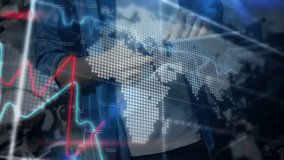 Technician tapping tablet in bike shop, analyzing data via hologram map and rising financial charts. Technology, data visualization, innovation, analytics, industry, science, digital - Powered by Shutterstock - Get 15% off with code: PIKWIZARD15