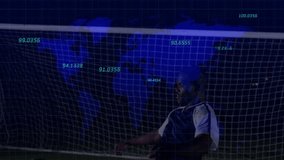 Goalkeeper tracking incoming ball and catching to secure goal amid sports analytics overlay on net. Athlete, sports, digital, competition, urban, futuristic, resilience - Powered by Shutterstock - Get 15% off with code: PIKWIZARD15
