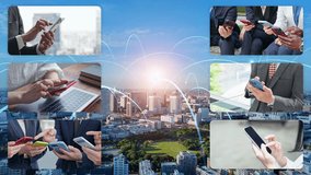 Collage video of various smartphone usage scenarios and communication networks - Powered by Shutterstock - Get 15% off with code: PIKWIZARD15