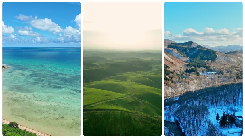 Collage footage of various drone aerial shots