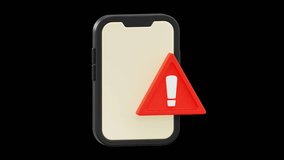 Animated 3D Mobile Phone with Fraud Alert Notification Icon, 4K Animation, Alpha Channel - Powered by Shutterstock - Get 15% off with code: PIKWIZARD15