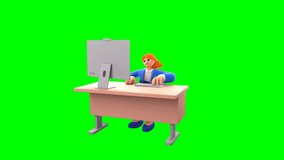 Frustrated 3D woman character Fiona working on computer with angry expression, green screen background. Perfect for digital asset needs like burnout, tech issues, or remote work stress. - Powered by Shutterstock - Get 15% off with code: PIKWIZARD15