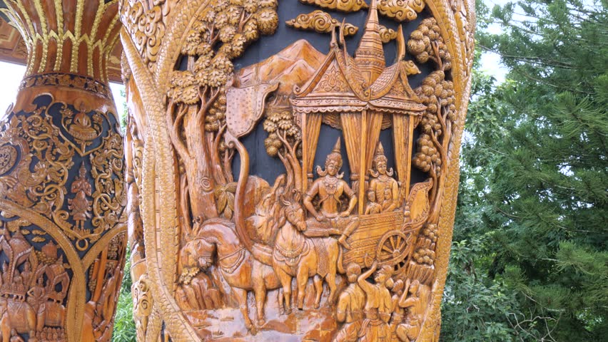 Ornate traditional religious craftsmanship, intricate wood carvings