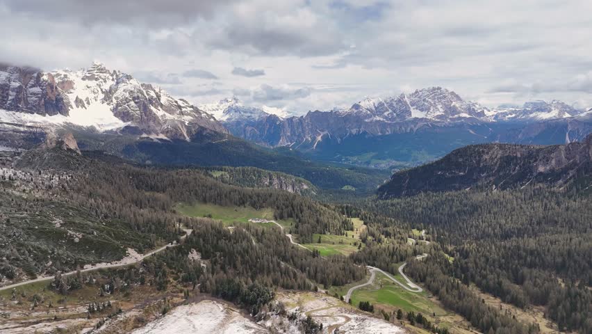 Video of Passo Giau landscape with winding roads and alpine scenery