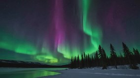 a stunning view of the Aurora Borealis (Northern Lights) in the dark night sky. A bright green glow dominates the sky, with touches of purple or pink visible in some parts. - Powered by Shutterstock - Get 15% off with code: PIKWIZARD15