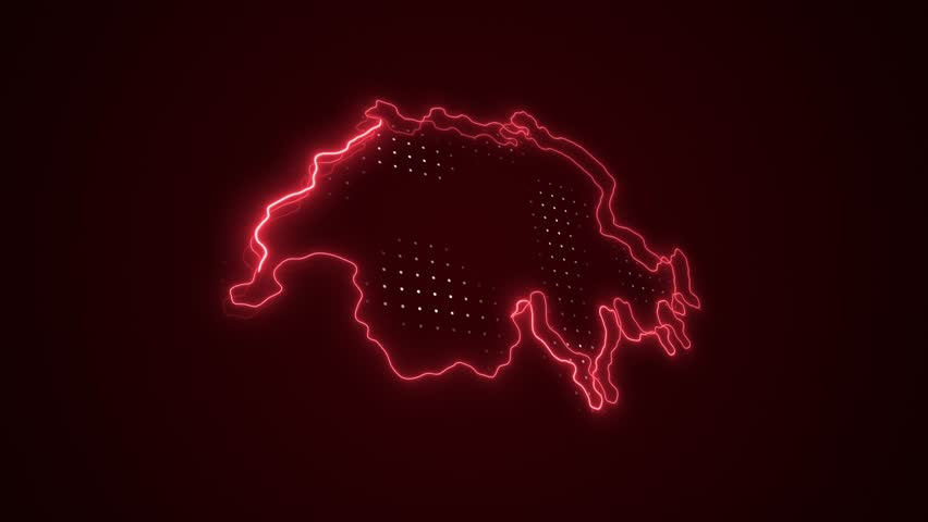 3D Moving Neon Red Switzerland  Map Borders Outline Loop Background