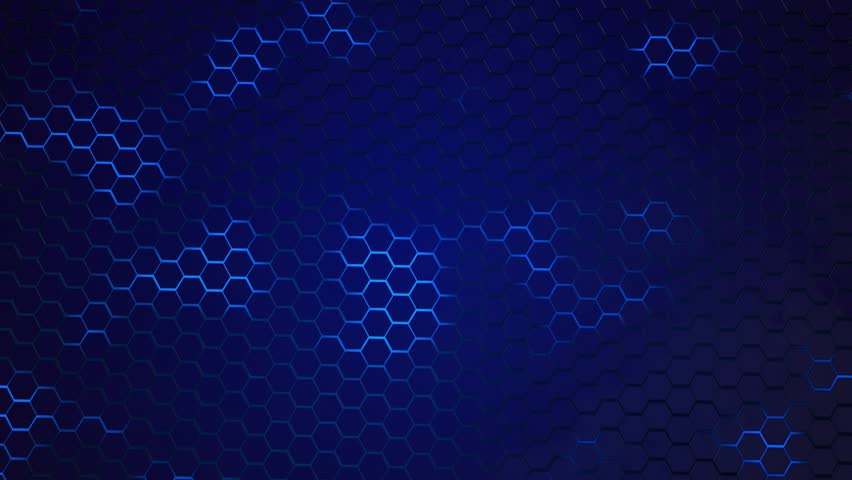 Digital hexagonal Abstract Hexagon Futuristic Tech Sci Fi 4K surface. Neon blue hexagon pattern. Abstract motion background. geometric Honeycomb glowing grid. Hexagon pattern digital cell futuristic