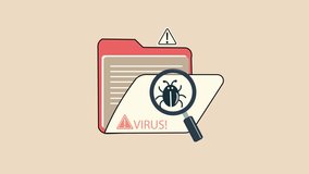 Virus Detection in Folder and Computer File Flat Design Animation. Reveal a Digital bug or malware Concept. scanning with magnifying glass. cybersecurity threats, - Powered by Shutterstock - Get 15% off with code: PIKWIZARD15