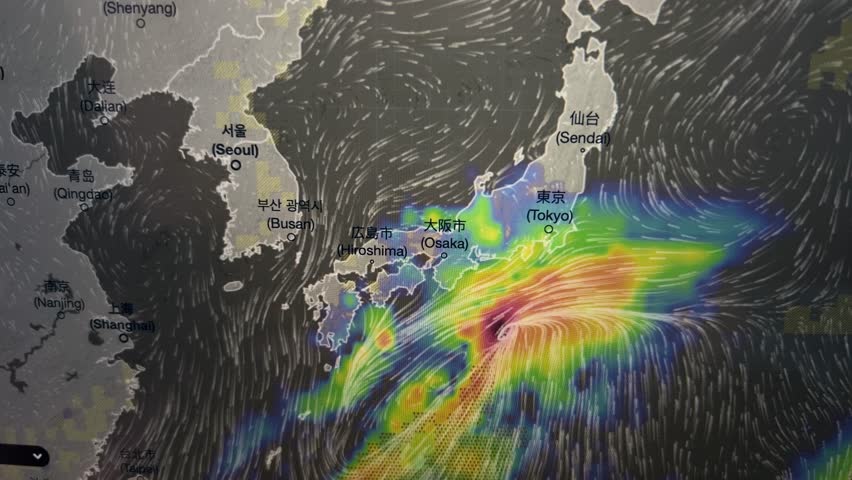 Hurricane On Japan Map, Loop Video