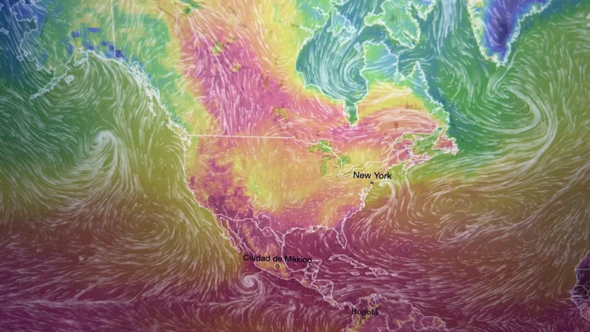 Wind Movement On The Map Of The USA, Loop Video